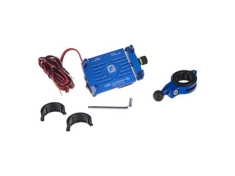 Držák telefonu na kolo/motocykl STU r12usb modrý s USB nabíječkou