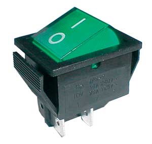 TIPA Přepínač kolébkový 2pol./4pin ON-OFF 250V/15A pros. zelený