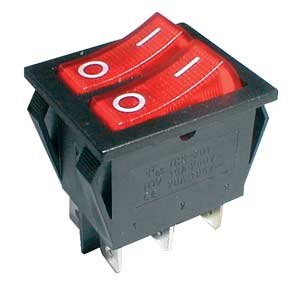TIPA Přepínač kolébkový 2x(2pol./3pin) ON-OFF 250V/15A pros. červený