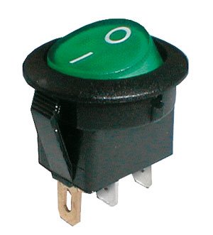 TIPA Přepínač kolébkový kul. pros. 2pol./3pin ON-OFF 250V/6A zelený