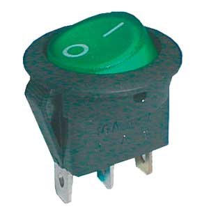 Přepínač kolébkový kul. pros. 2pol./3pin ON-OFF 16A/12VDC zelený TIPA