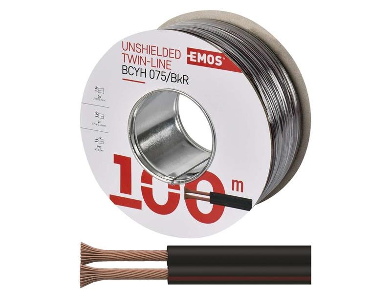 EMOS Dvojlinka nestíněná 2x0,75mm černo/rudá, 100m