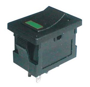 TIPA Přepínač kolébkový 2pol./4pin ON-OFF 250V/3A LED zelený