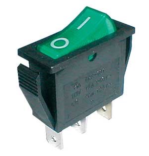 TIPA Přepínač kolébkový 2pol./3pin ON-OFF 250V/15A pros. zelený