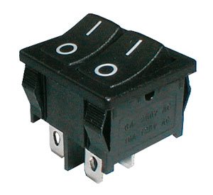 Přepínač kolébkový 2x(2pol./2pin) ON-OFF dvojitý černý O-I 12V TIPA