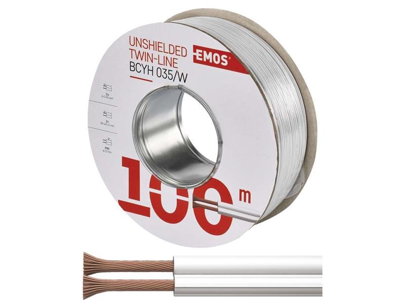 EMOS Dvojlinka nestíněná 2x0,35mm bílá, 100m